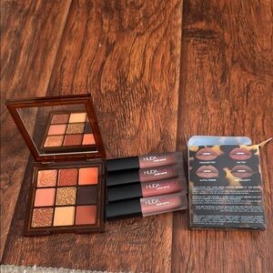 Huda Beauty Carmel brown eyeshadow Palette/matte mini lip set. New